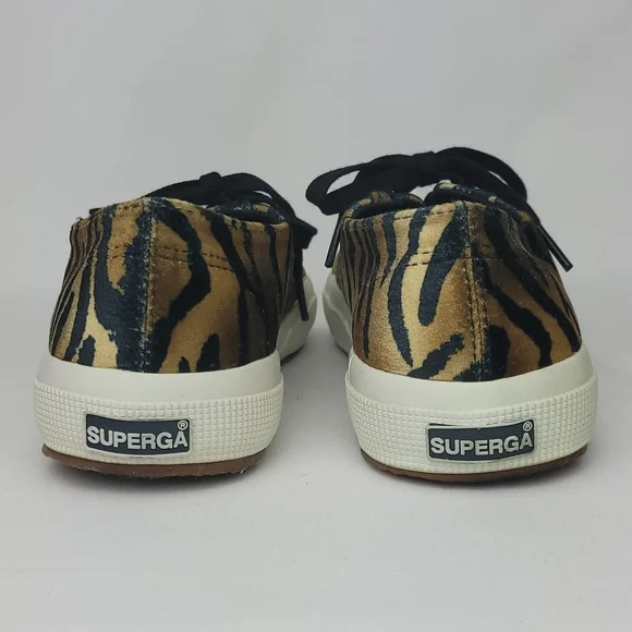 Superga 2750 Fanvelw Velvet Cognac Zebra Animal Print Sneakers Lace Up Size 8 - Picture 6 of 13